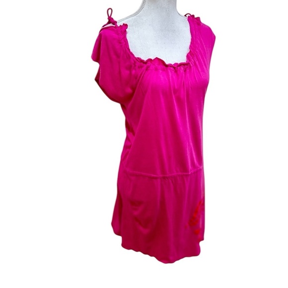 Letarte handmade fuchsia hot Pink tie shoulder Sleeve mini dress size small - Picture 2 of 7